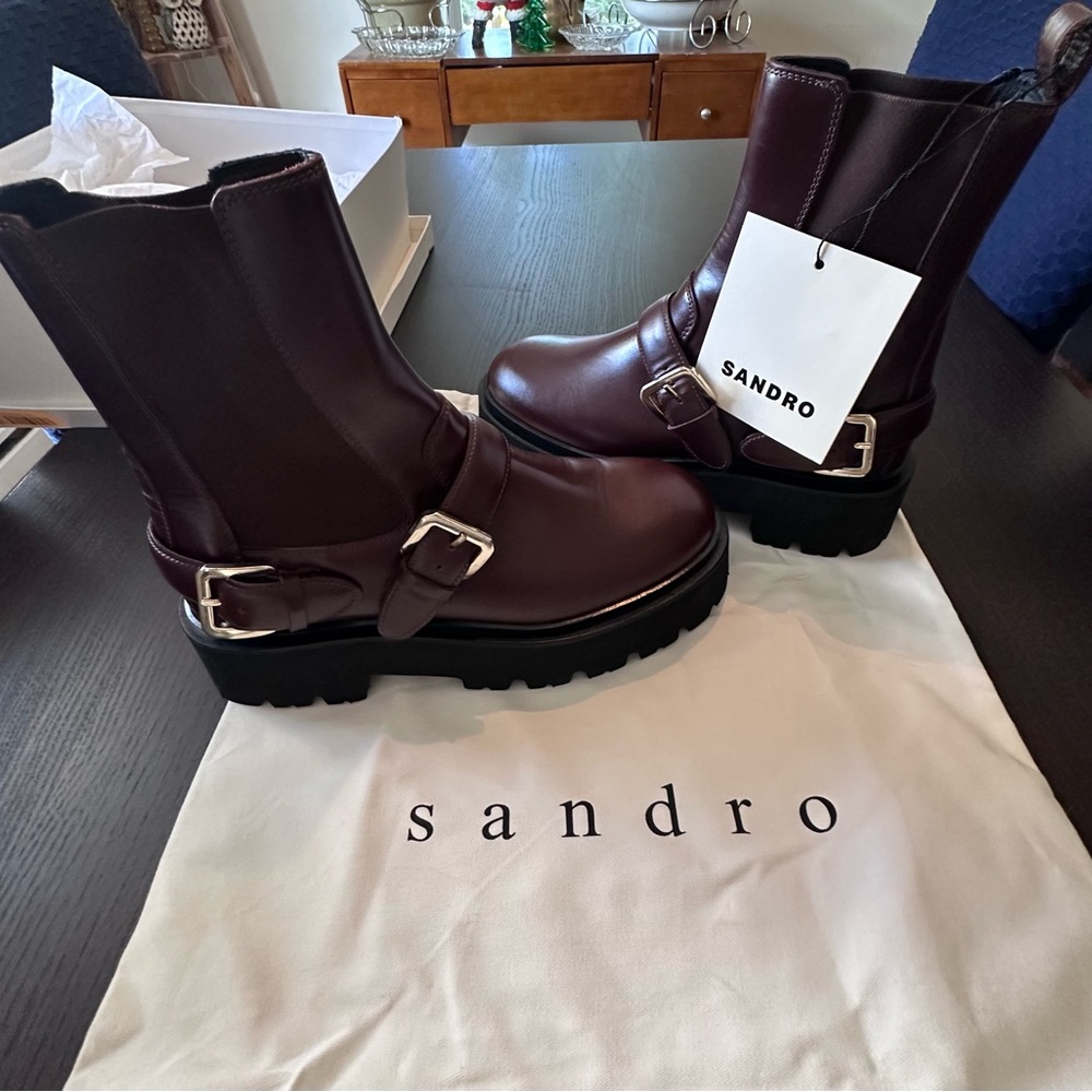 BNWT!!!!! Sandro Women’s Deep Red Leather Boots - Picture 5 of 5